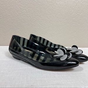 J. Renee Unique ballet striped jelly shoes black white embellished low wedge